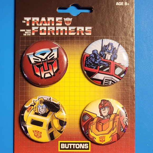 Tranformers Autobots 4 Button Set, Made by Ata-Boy, Optimus Prime, Bumblebee - Picture 1 of 2